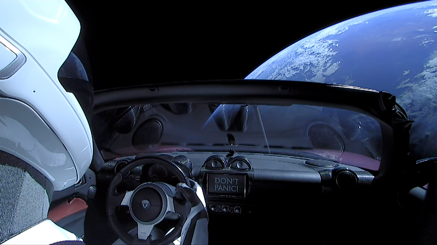 Starman and Earth from behind the Roadster